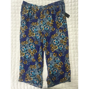ELOQUIS Womens Pants 28 Blue Floral Print Wide Leg Pull On Summer Boho Chic